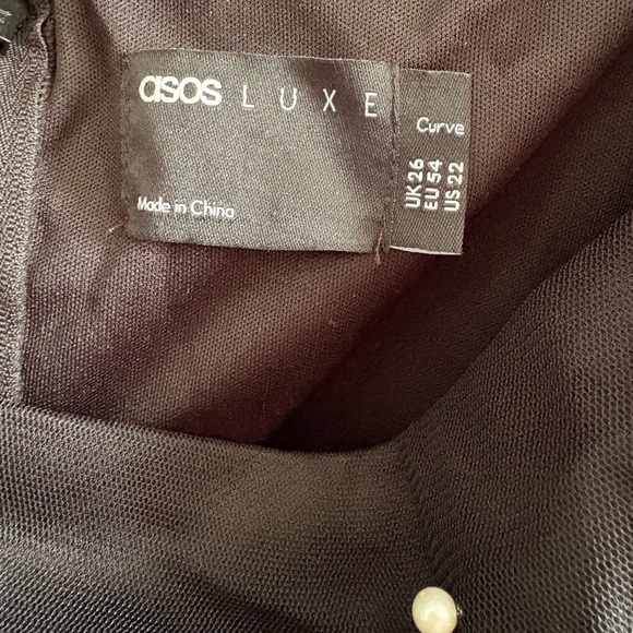 ASOS Luxe Curve Black Pearl Embellished Tulle Babydoll Mini Dress BNWT Plus Size - Picture 8 of 10